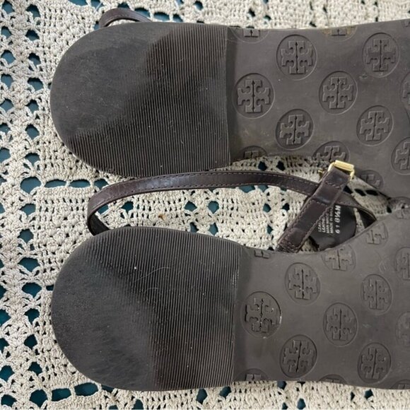 Tory Burch Ali-Anteka Leather Brown coconut Sandals 8.5 Gold hardware slingback - Picture 9 of 11